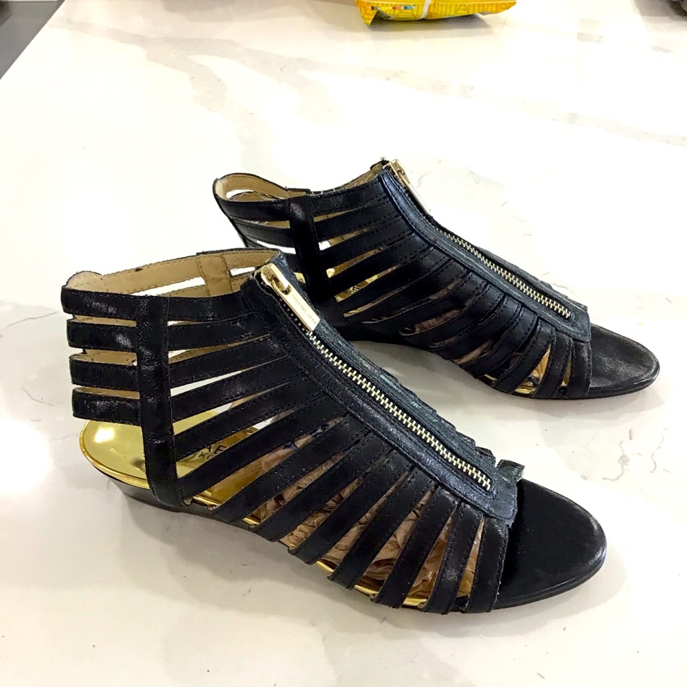 Michael Kors Black and Gold Gladiator wedge Sandal Bootie - Picture 5 of 6